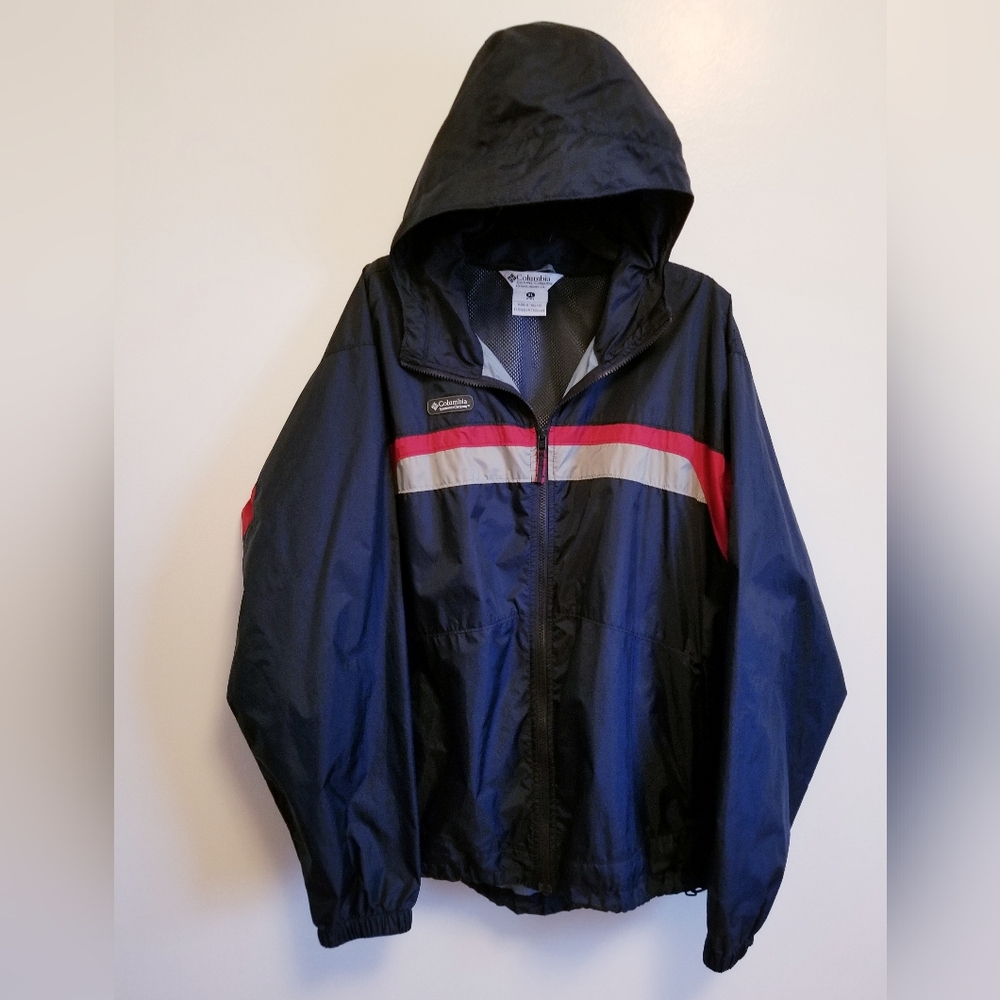 Men's Columbia Navy Blue Hooded Jacket with Red and White Accents